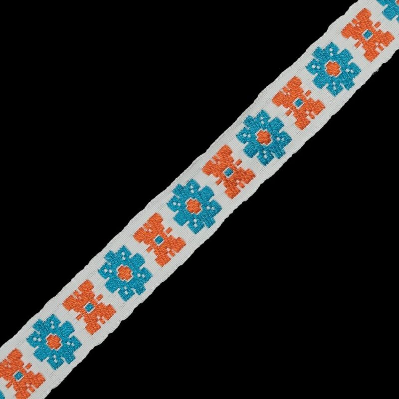 Jacquard | Orange And Blue Floral Jacquard Ribbon – 0.75" Jacquard Jacquard