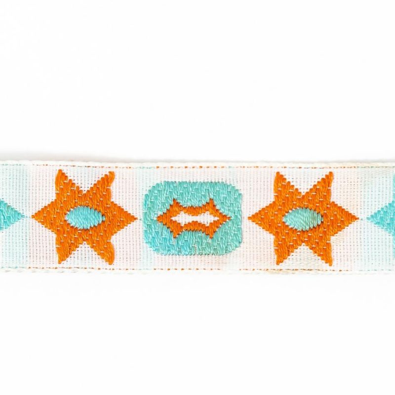 Jacquard | Orange And Blue Geometric Jacquard Ribbon – 0.625" Jacquard Bright White,Firecracker