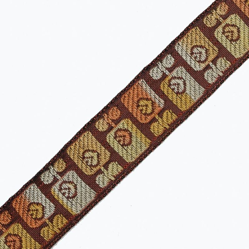 Jacquard | Orange And Rust German Jacquard Ribbon – 0.875" Jacquard Harvest Pumpkin,Pale Olive Green