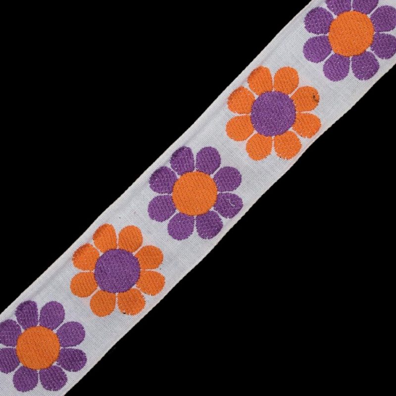 Jacquard | Orange, Purple And White Floral Jacquard Ribbon – 2" Jacquard Jacquard