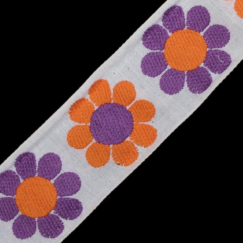 Jacquard | Orange, Purple And White Floral Jacquard Ribbon – 2" Jacquard Jacquard