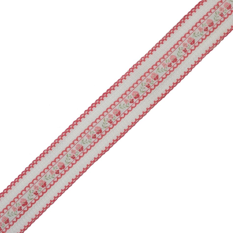 Jacquard | Pink And White Floral Woven Jacquard Ribbon – 1.5" Jacquard Jacquard