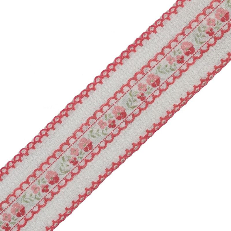 Jacquard | Pink And White Floral Woven Jacquard Ribbon – 1.5" Jacquard Jacquard