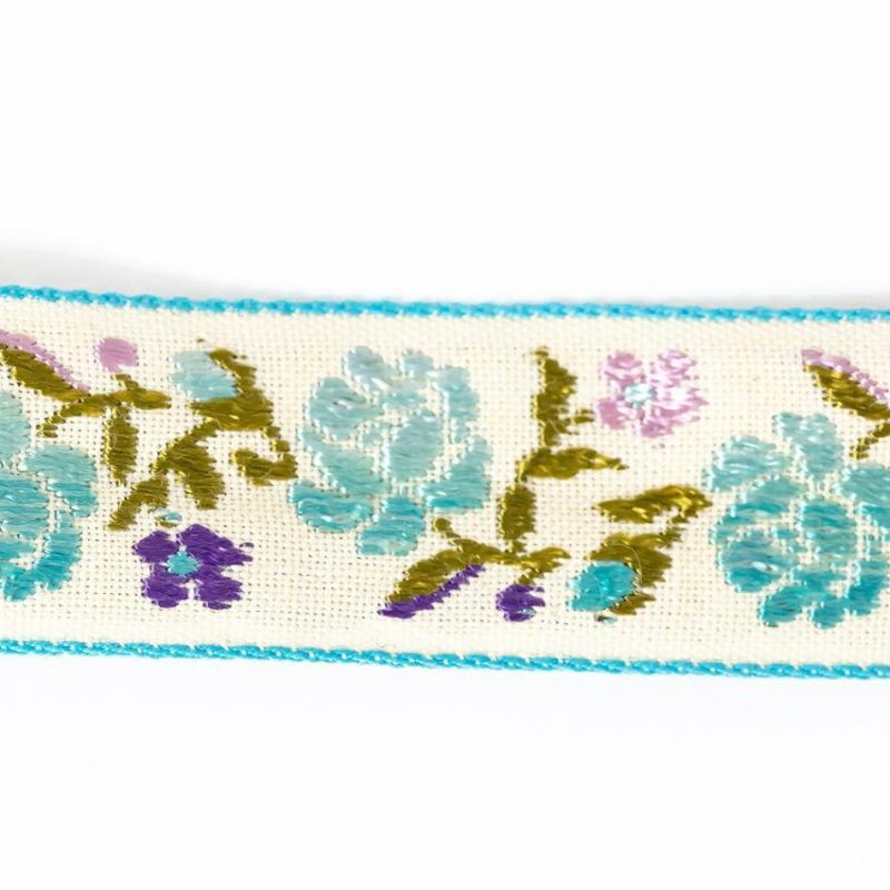 Jacquard | Pink, Blueberry And Angel Blue Ombre Floral German Jacquard Ribbon – 0.875" Ribbons Angel Blue,Blueberry