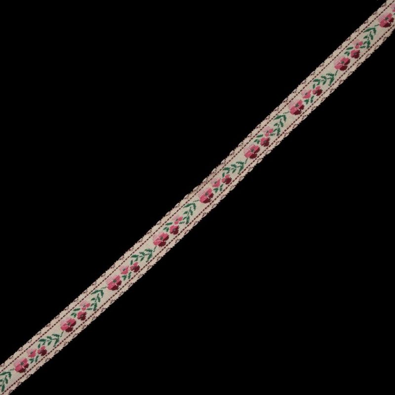 Jacquard | Pink, Burgundy And Beige Floral German Jacquard Ribbon – 0.5" Jacquard Jacquard