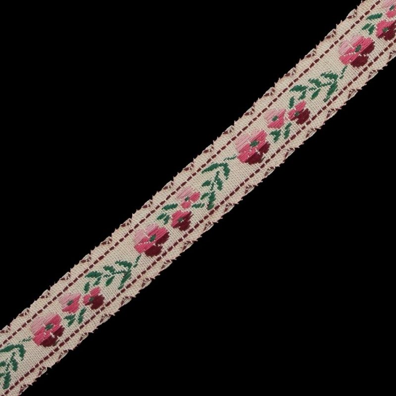 Jacquard | Pink, Burgundy And Beige Floral German Jacquard Ribbon – 0.5" Jacquard Jacquard