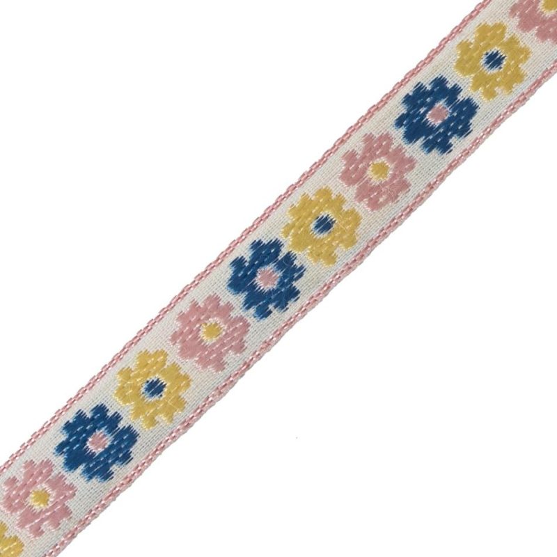 Jacquard | Pink, Yellow And Blue Floral Embroidered Ribbon – 0.5" Jacquard Jacquard