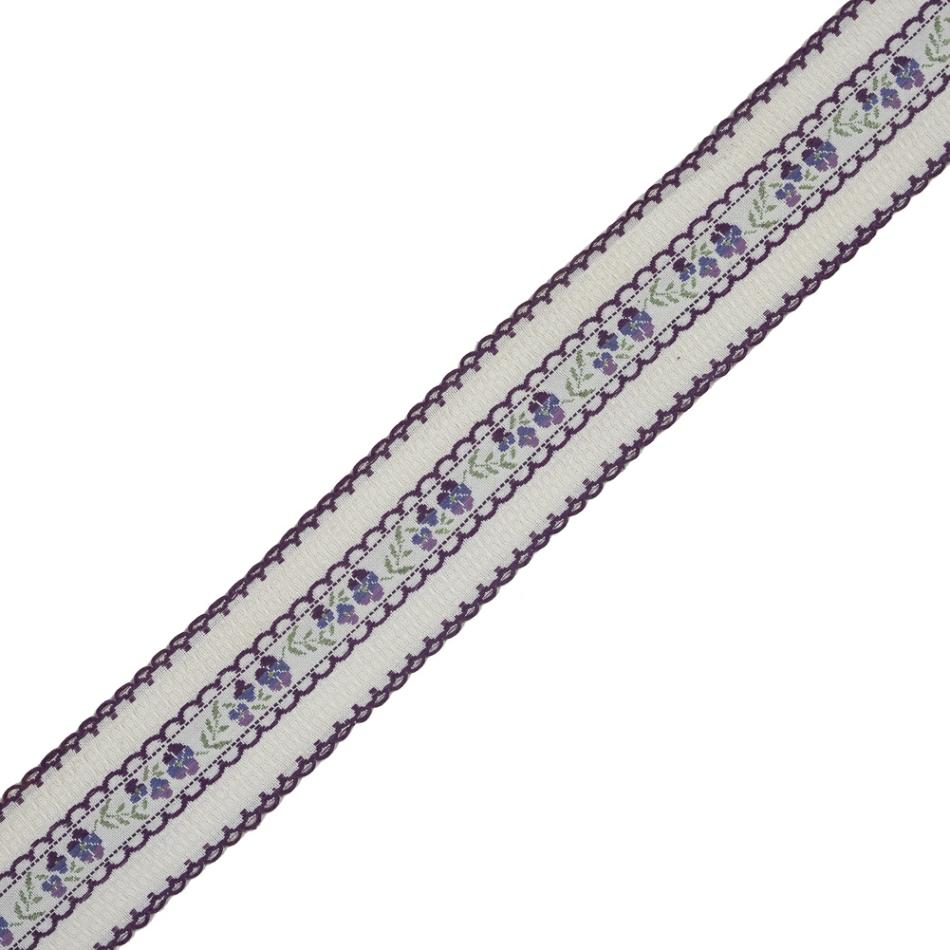 Jacquard | Purple And White Floral Woven Jacquard Ribbon – 1.5" Jacquard Jacquard