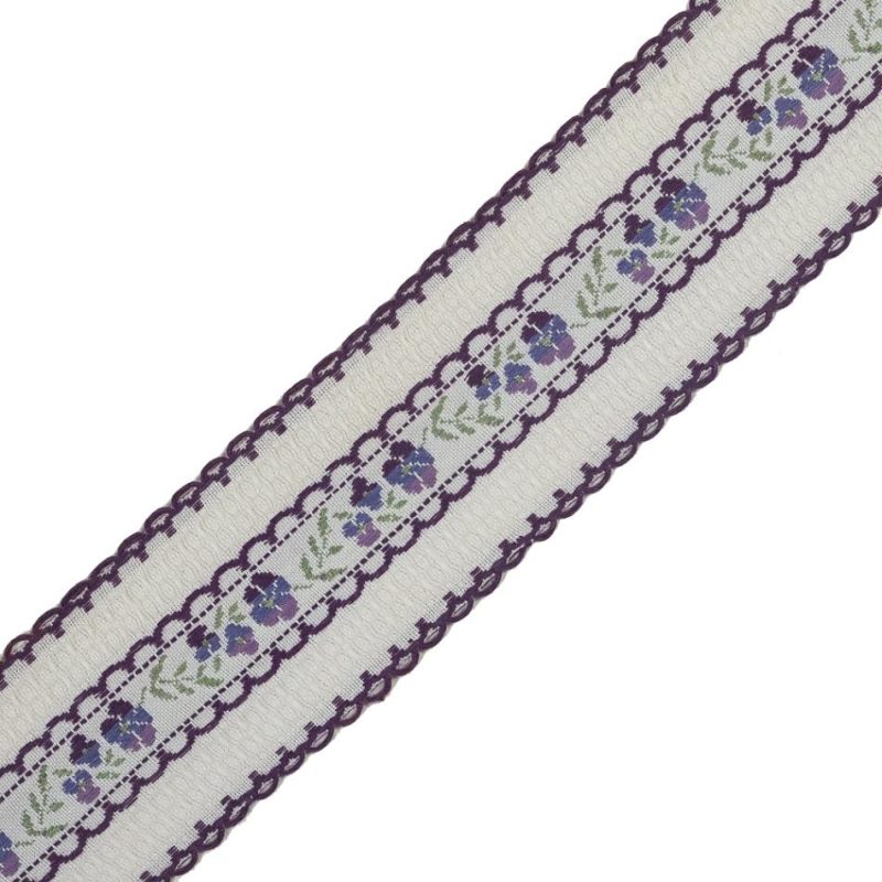 Jacquard | Purple And White Floral Woven Jacquard Ribbon – 1.5" Jacquard Jacquard