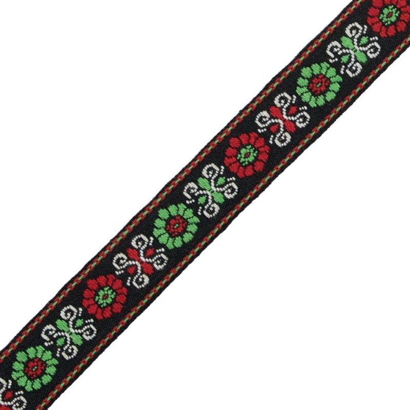 Jacquard | Red And Green Floral German Jacquard Ribbon – 0.75" Jacquard Jacquard