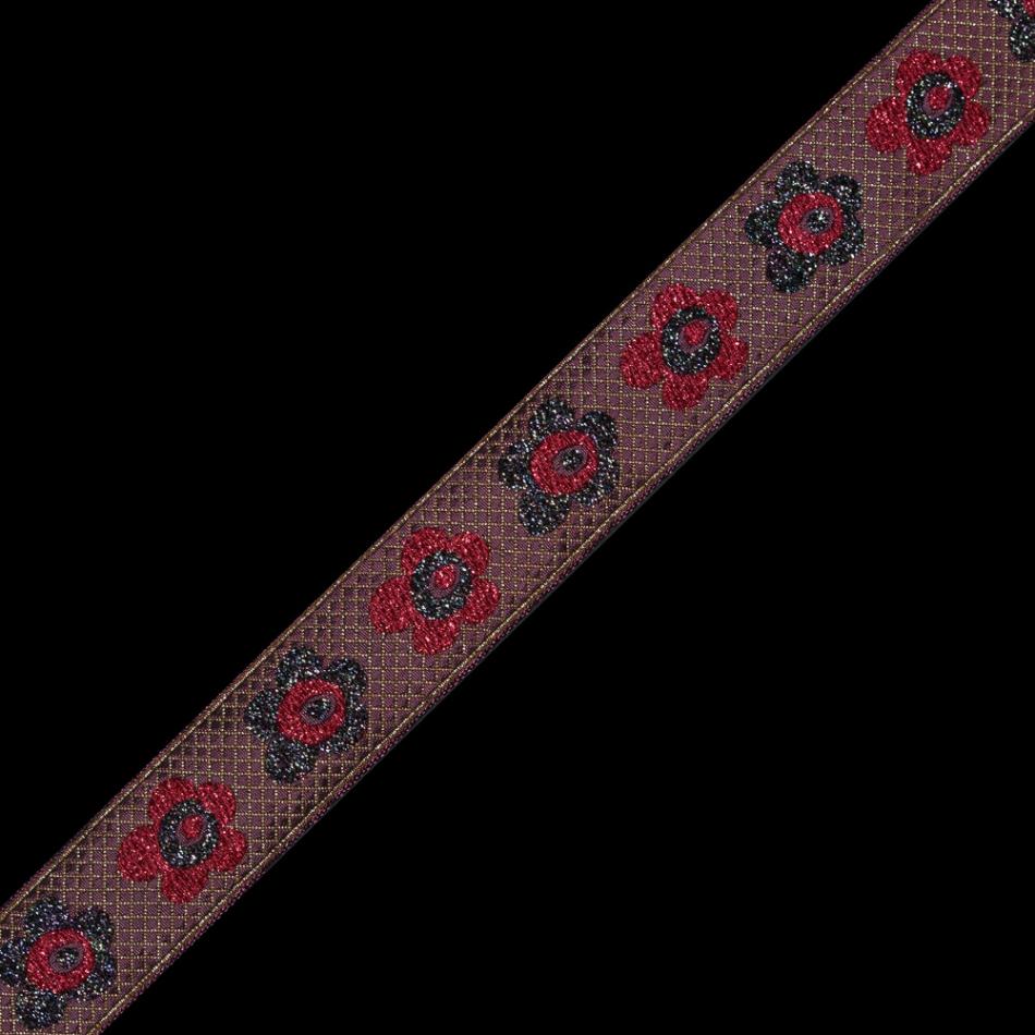 Jacquard | Red And Iridescent Metallic Floral Jacquard Ribbon – 1.25" Jacquard Jacquard