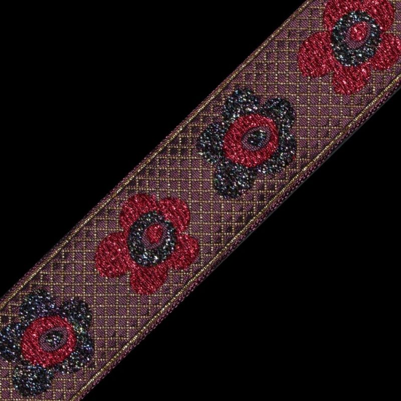 Jacquard | Red And Iridescent Metallic Floral Jacquard Ribbon – 1.25" Jacquard Jacquard