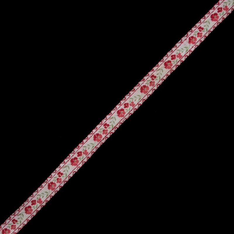 Jacquard | Red And Pale Gray Floral German Jacquard Ribbon – 0.5" Jacquard Jacquard