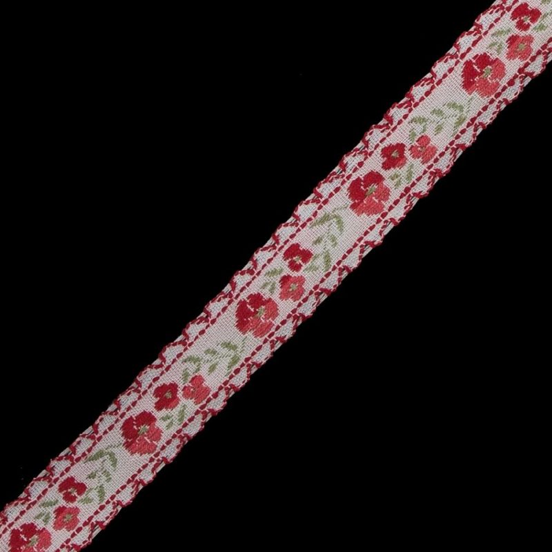 Jacquard | Red And Pale Gray Floral German Jacquard Ribbon – 0.5" Jacquard Jacquard