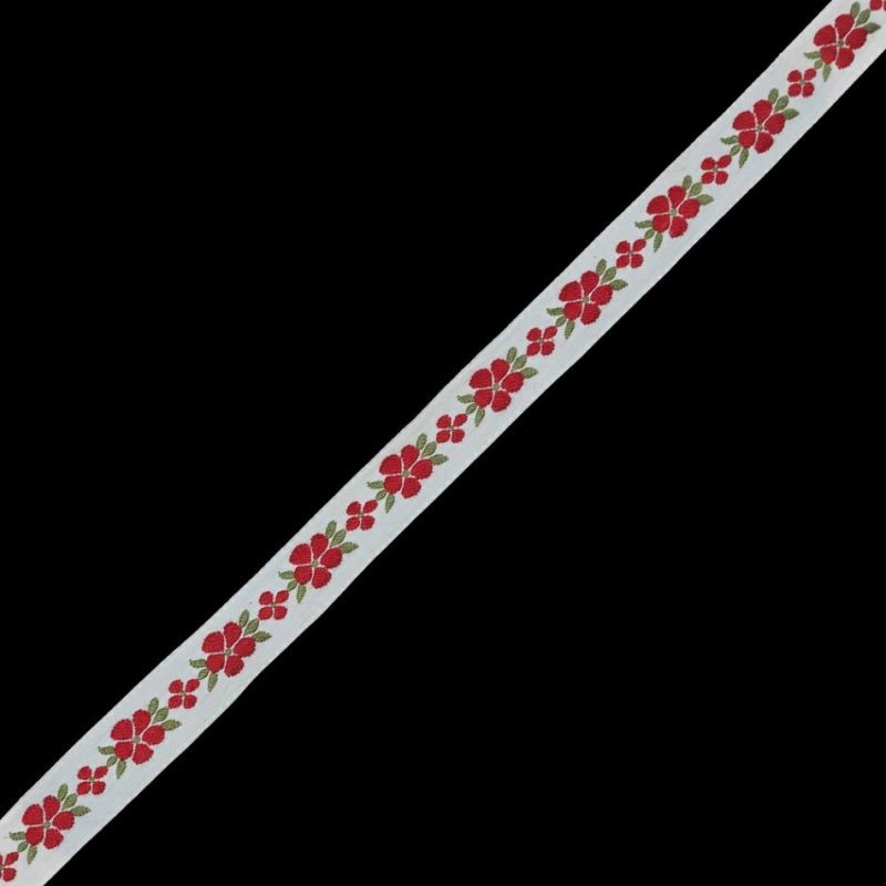 Jacquard | Red And White Floral Embroidered Ribbon – 0.75" Jacquard Jacquard