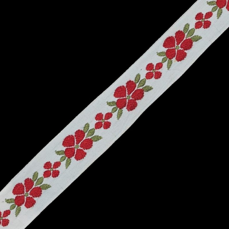 Jacquard | Red And White Floral Embroidered Ribbon – 0.75" Jacquard Jacquard