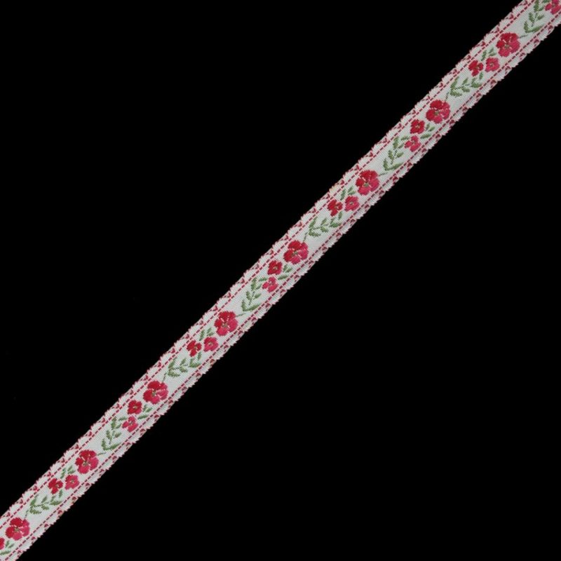 Jacquard | Red And White Floral German Jacquard Ribbon – 0.5" Jacquard Jacquard