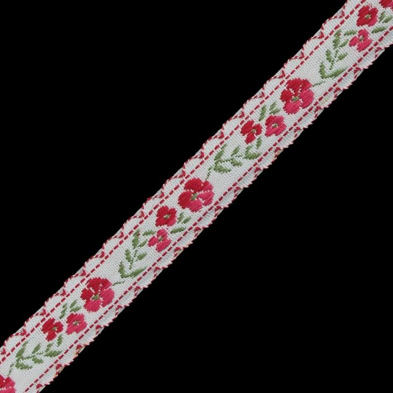 Jacquard | Red And White Floral German Jacquard Ribbon – 0.5" Jacquard Jacquard