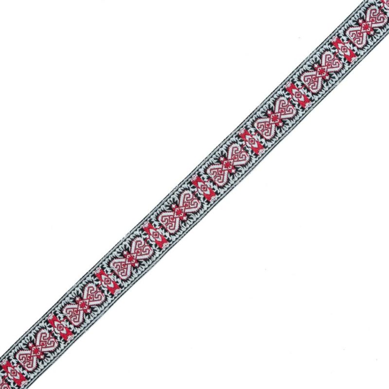 Jacquard | Red And White Geometric German Jacquard Ribbon – 1" Jacquard Jacquard