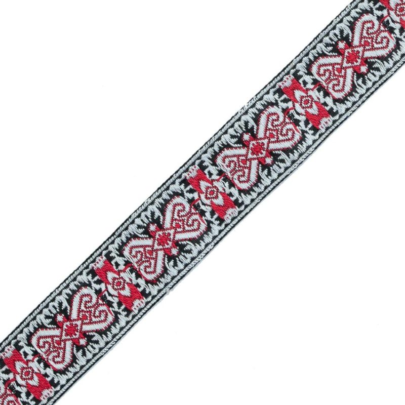 Jacquard | Red And White Geometric German Jacquard Ribbon – 1" Jacquard Jacquard