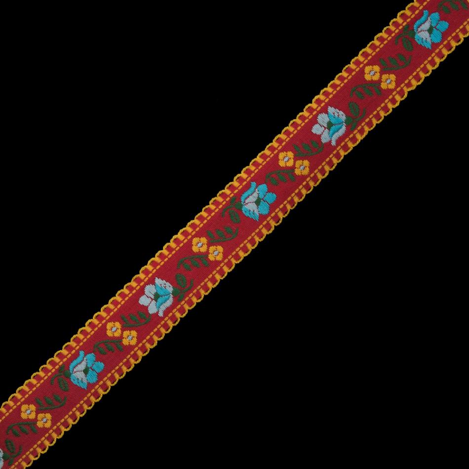 Jacquard | Red And Yellow Floral German Jacquard Ribbon – 1" Jacquard Jacquard