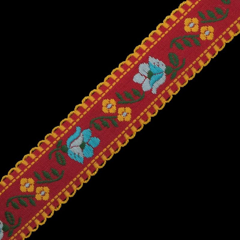 Jacquard | Red And Yellow Floral German Jacquard Ribbon – 1" Jacquard Jacquard