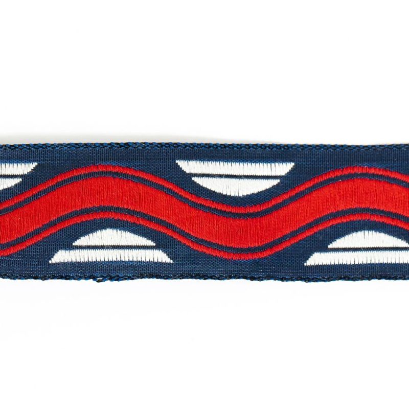 Jacquard | Red, Bright White And Navy Wavy Jacquard Ribbon – 1.125" Jacquard Bright White