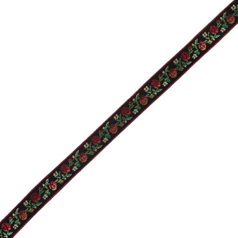 Jacquard | Red, Green And Black Floral German Jacquard Ribbon – 0.625" Jacquard Jacquard