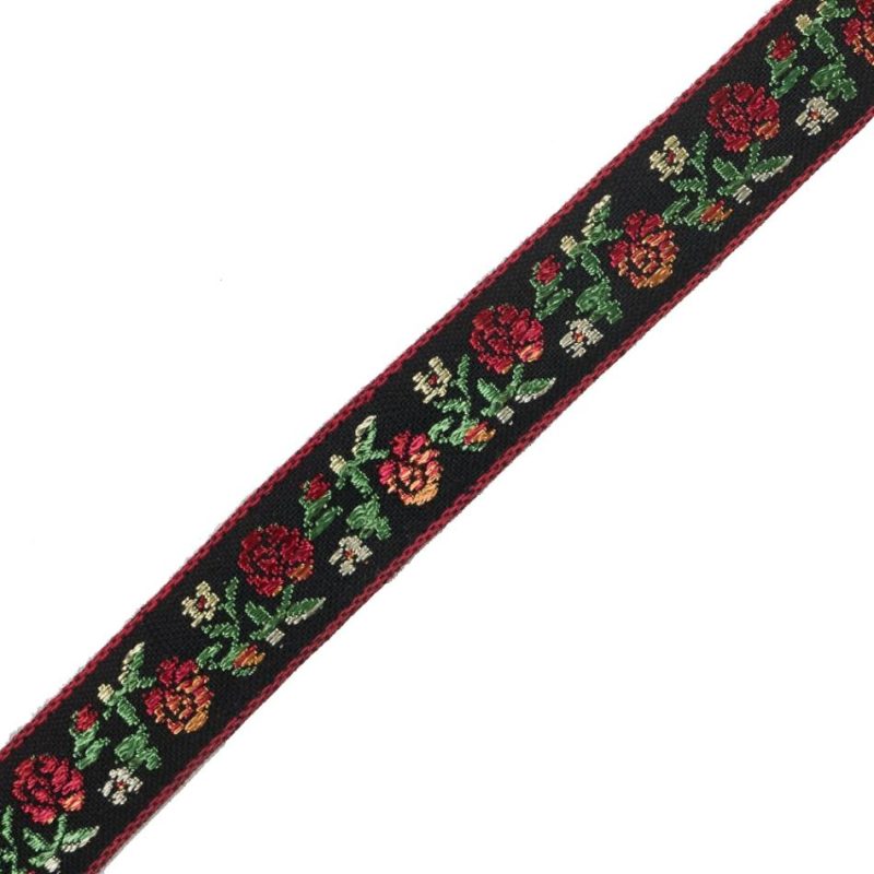 Jacquard | Red, Green And Black Floral German Jacquard Ribbon – 0.625" Jacquard Jacquard