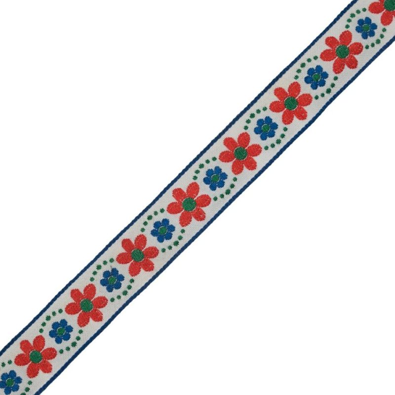 Jacquard | Red Orange, Blue And Green Floral German Jacquard Ribbon – 1.25" Jacquard Jacquard