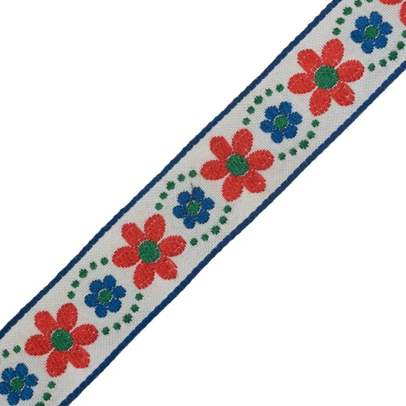 Jacquard | Red Orange, Blue And Green Floral German Jacquard Ribbon – 1.25" Jacquard Jacquard