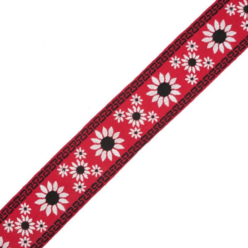 Jacquard | Red, White And Black Floral Jacquard Ribbon – 2.25" Jacquard Jacquard