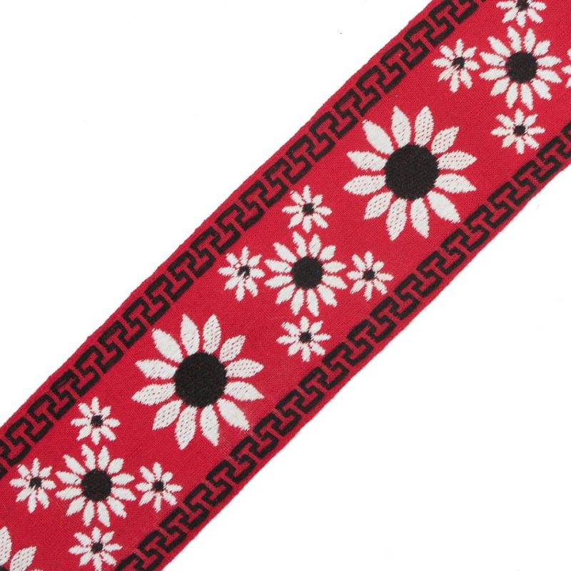 Jacquard | Red, White And Black Floral Jacquard Ribbon – 2.25" Jacquard Jacquard