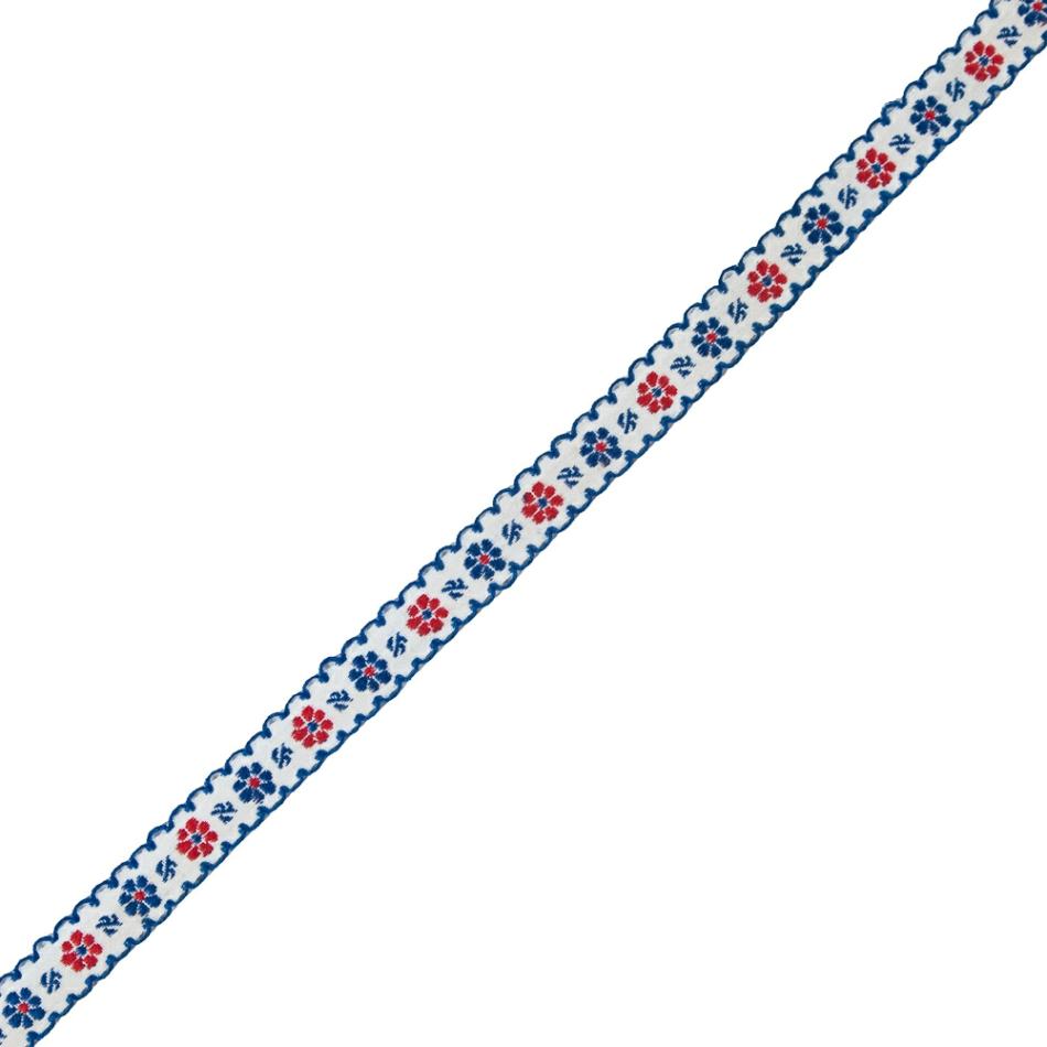 Jacquard | Red, White And Blue Cotton Floral Ribbon – 0.5" Jacquard Jacquard