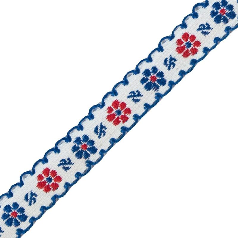 Jacquard | Red, White And Blue Cotton Floral Ribbon – 0.5" Jacquard Jacquard