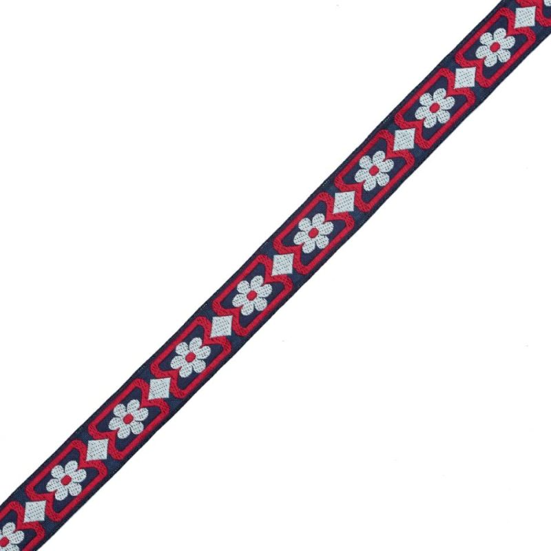 Jacquard | Red, White And Blue Floral German Jacquard Ribbon – 1" Jacquard Jacquard