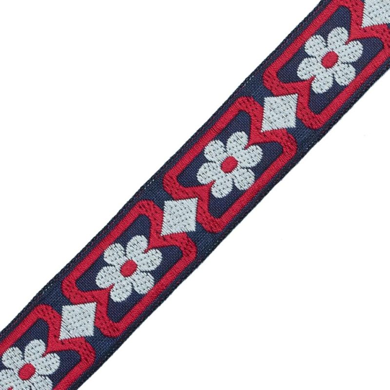 Jacquard | Red, White And Blue Floral German Jacquard Ribbon – 1" Jacquard Jacquard