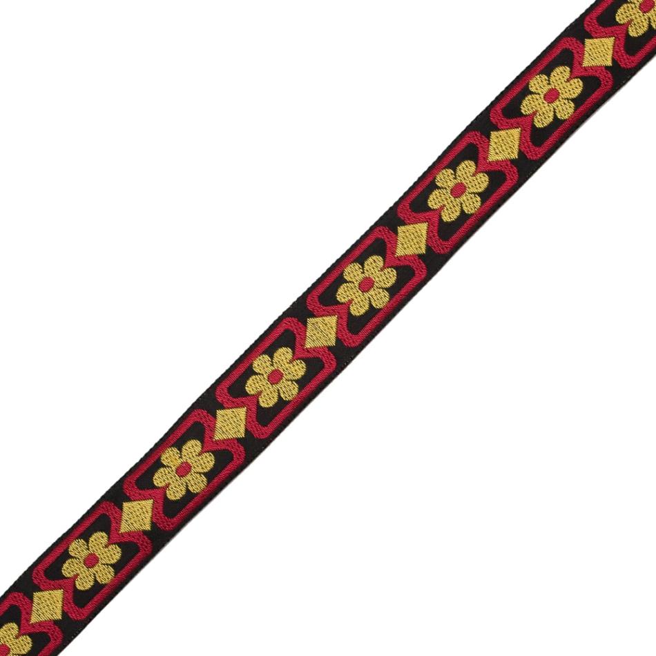 Jacquard | Red, Yellow And Black Floral German Jacquard Ribbon – 1" Jacquard Jacquard