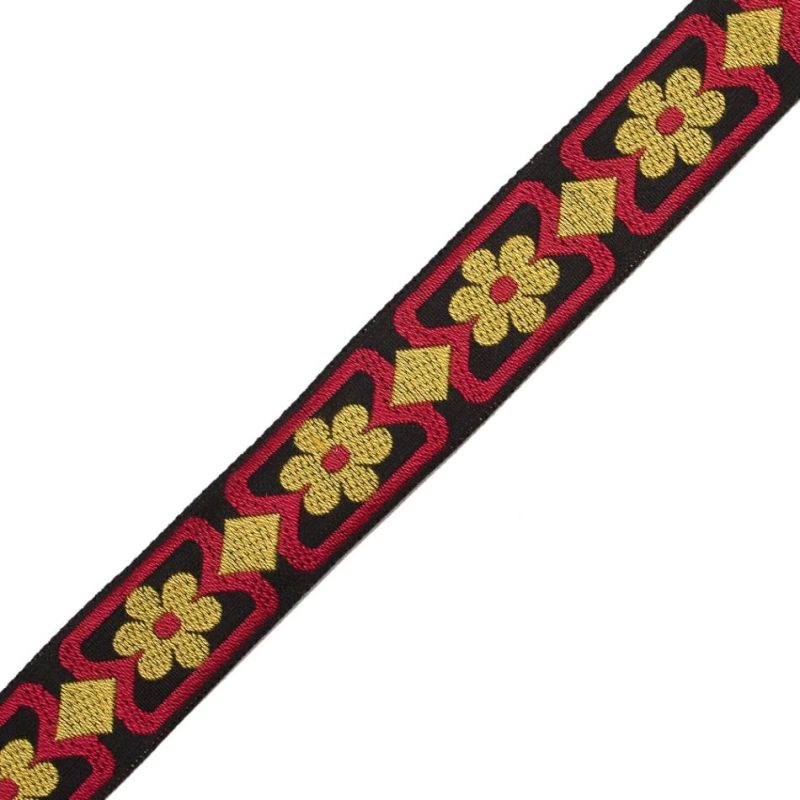 Jacquard | Red, Yellow And Black Floral German Jacquard Ribbon – 1" Jacquard Jacquard