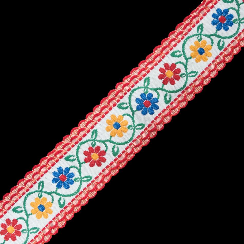 Jacquard | Red, Yellow And Blue Raised Floral German Jacquard Ribbon – 2" Jacquard Apricot,Leprechaun