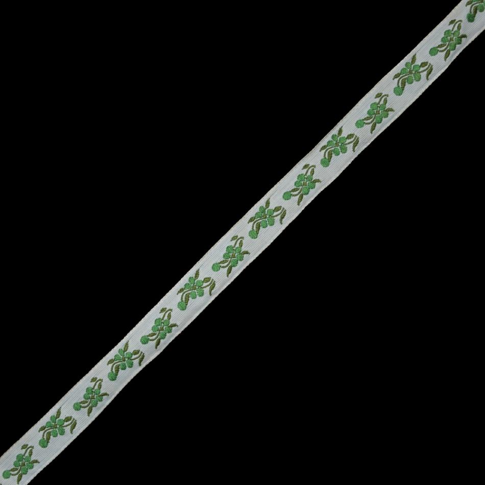 Jacquard | White And Green Floral Jacquard Ribbon – 0.625" Jacquard Jacquard