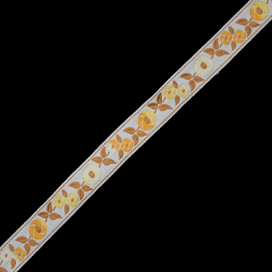 Jacquard | White And Yellow Floral Jacquard Ribbon – 1" Jacquard Jacquard