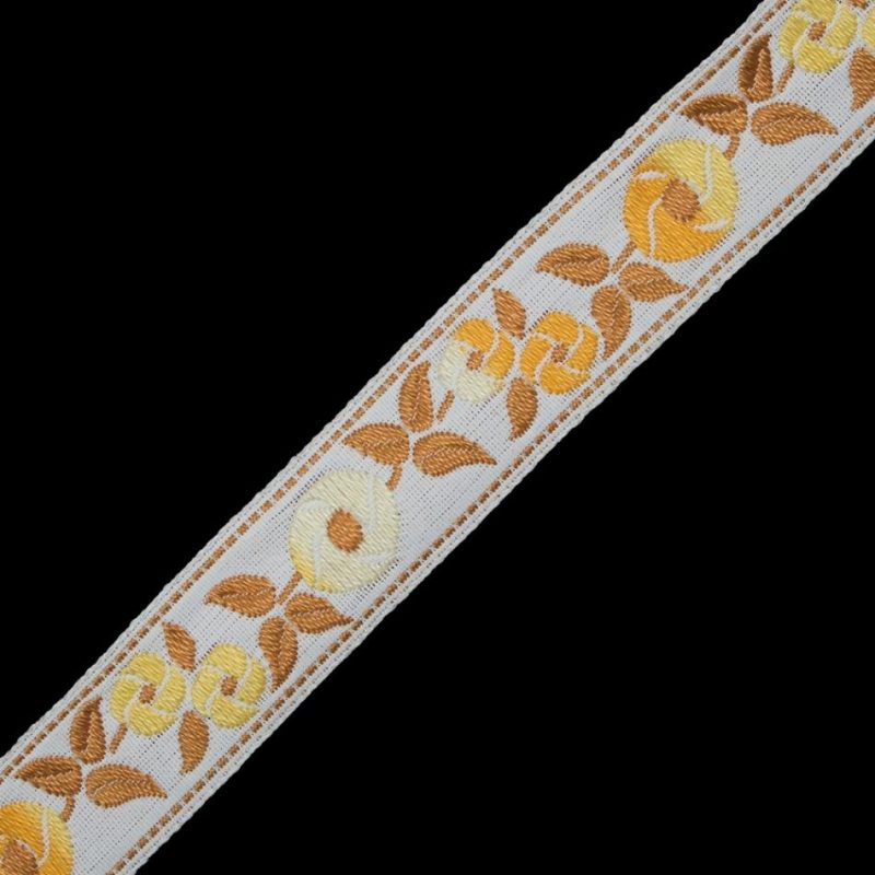 Jacquard | White And Yellow Floral Jacquard Ribbon – 1" Jacquard Jacquard