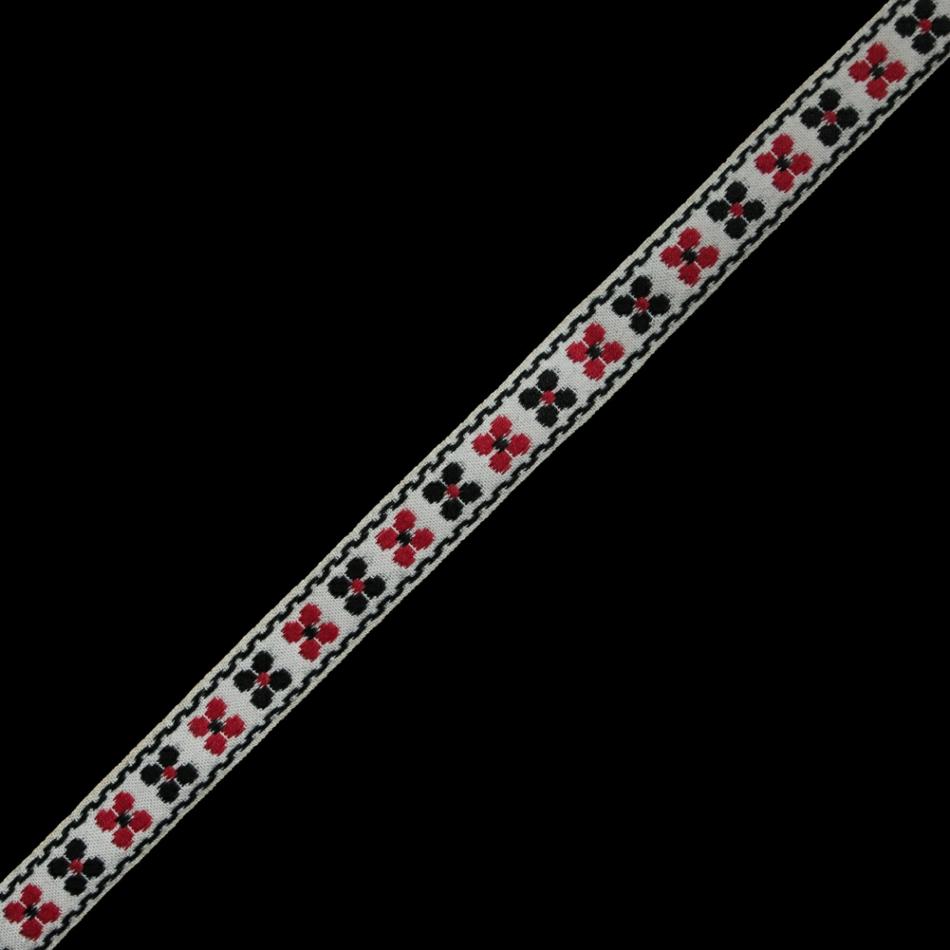 Jacquard | White, Black And Red Floral German Jacquard Ribbon – 0.75" Jacquard Jacquard