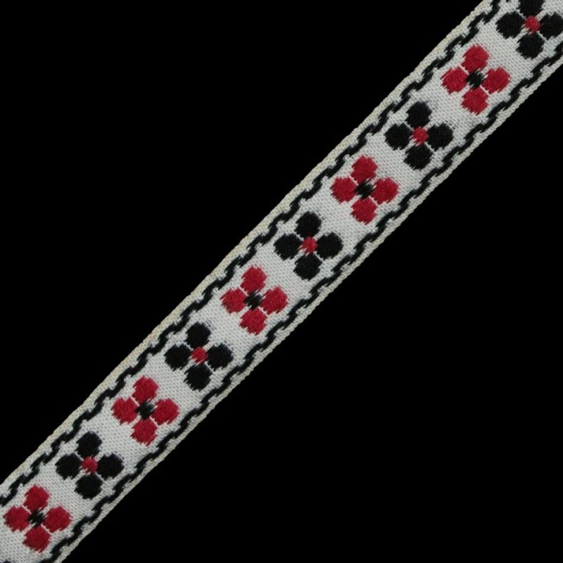 Jacquard | White, Black And Red Floral German Jacquard Ribbon – 0.75" Jacquard Jacquard