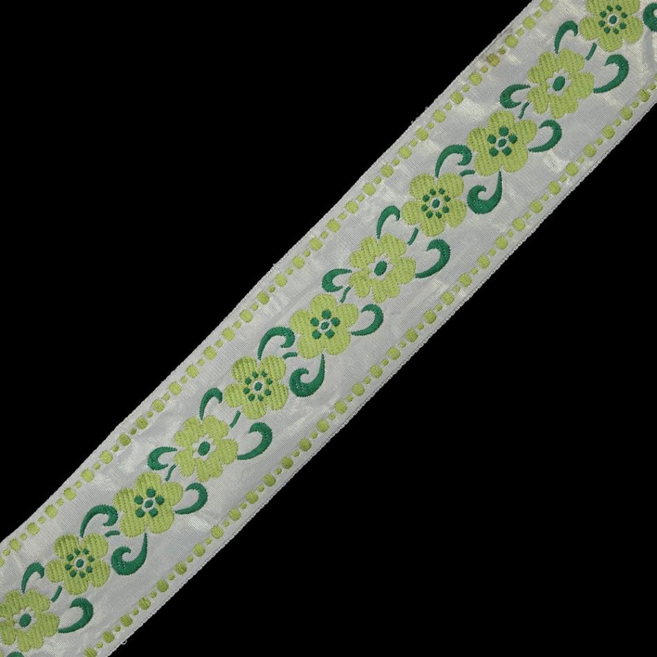 Jacquard | White, Green And Metallic Gold Floral Jacquard Ribbon – 2" Jacquard Jacquard