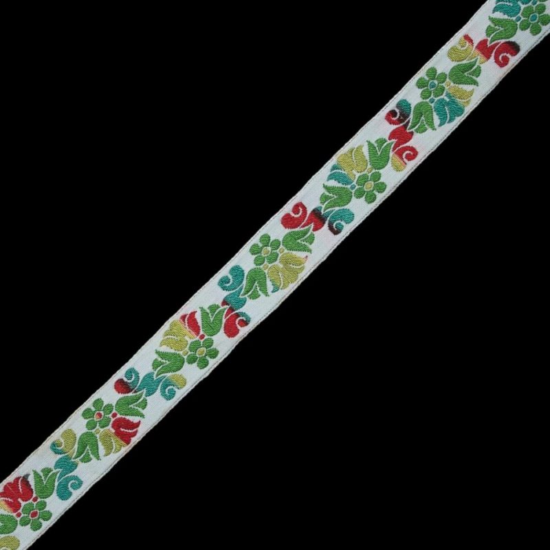 Jacquard | White, Green And Red Ombre Floral Jacquard Ribbon – 1" Jacquard Jacquard