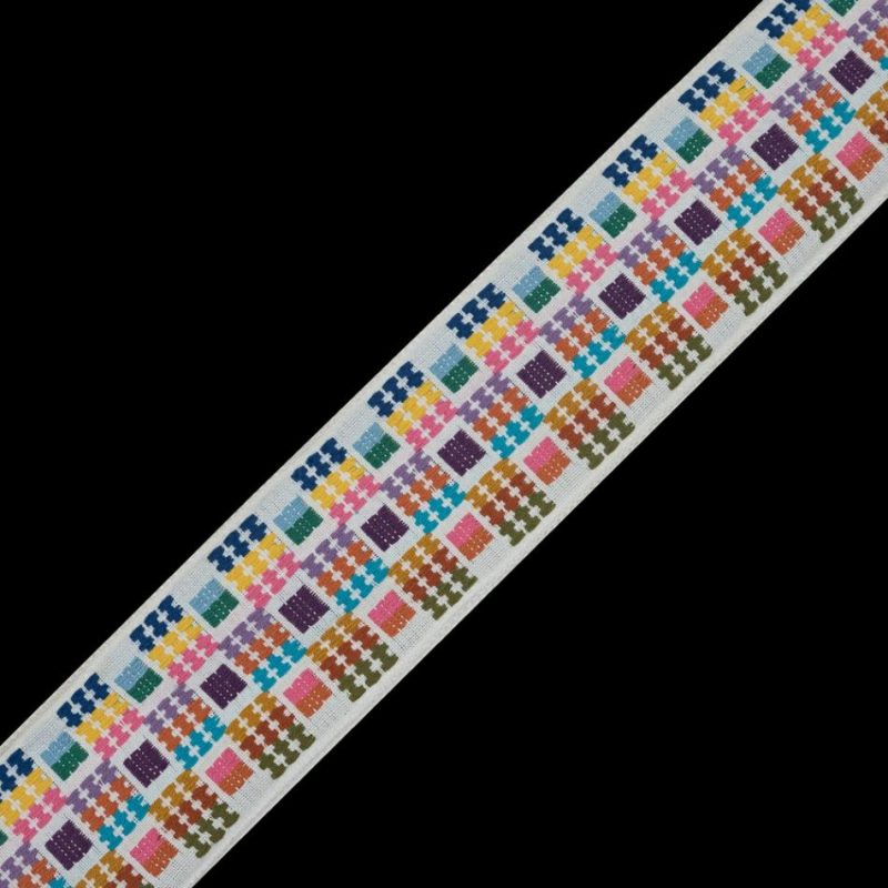 Jacquard | White Multicolor Jacquard Ribbon – 2" Jacquard Barrier Reef,Bubblegum