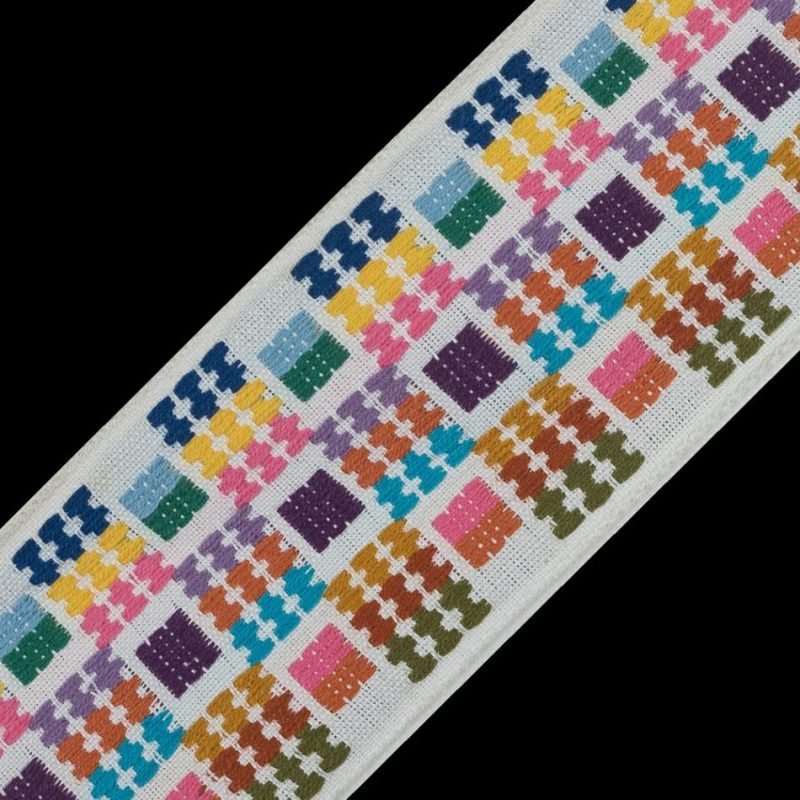 Jacquard | White Multicolor Jacquard Ribbon – 2" Jacquard Barrier Reef,Bubblegum