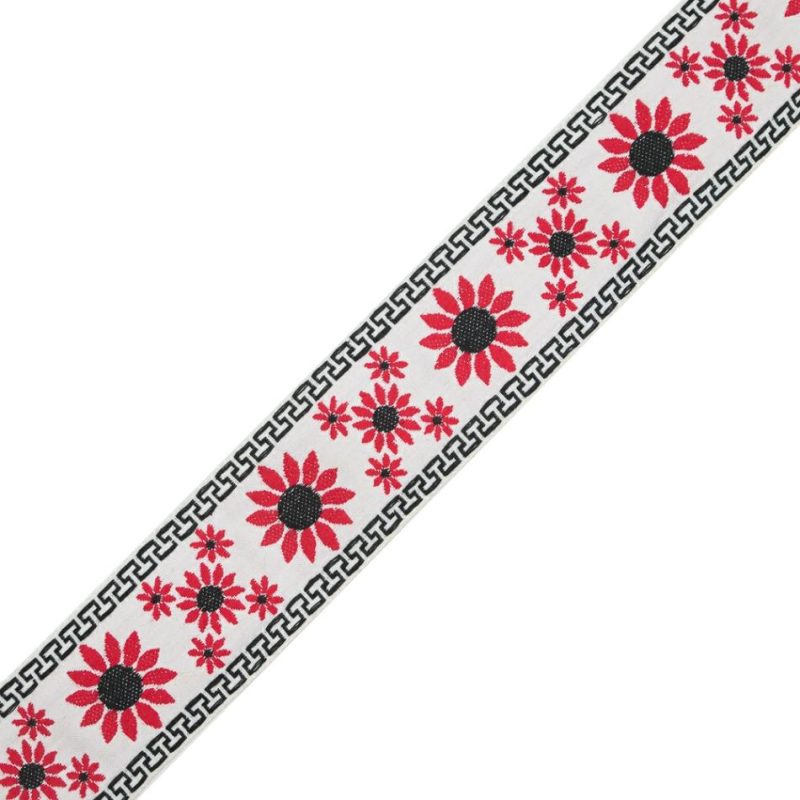 Jacquard | White, Red And Black Floral Jacquard Ribbon – 2.25" Jacquard Jacquard